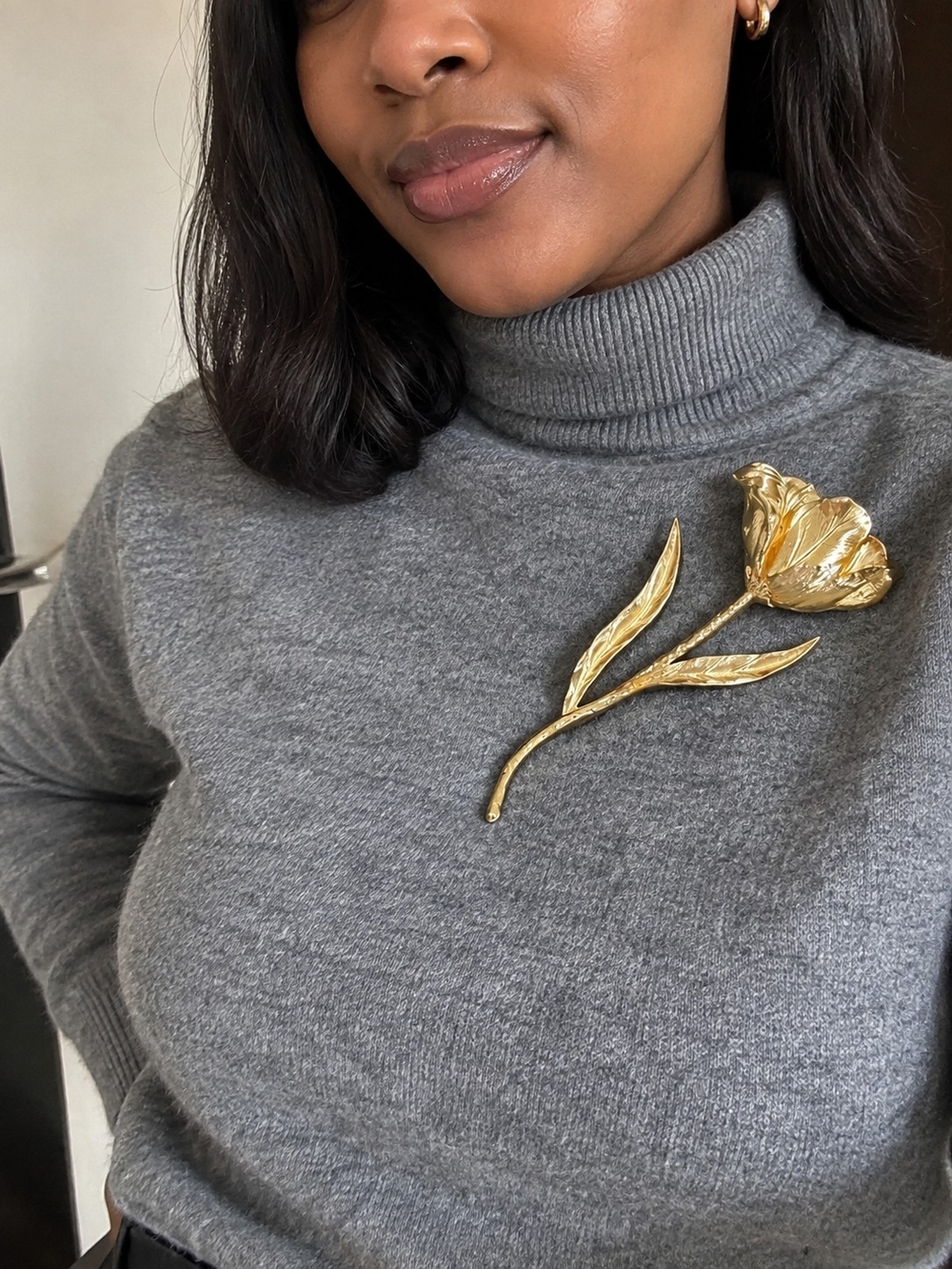 Gold Floral Tulip Brooch Pin - Elegant Women’s Jewelry
